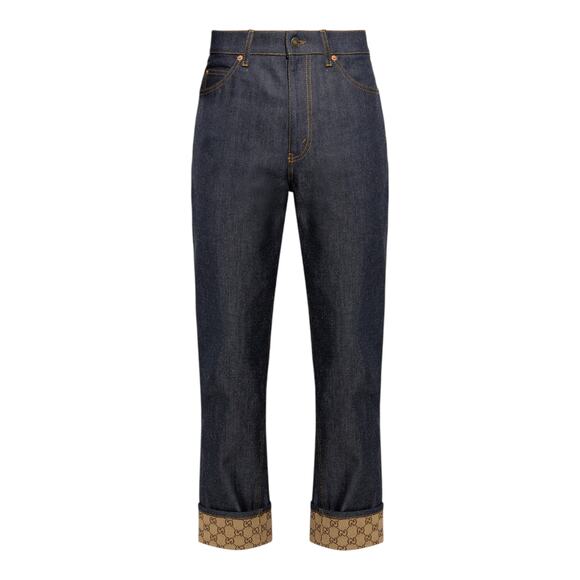 GUCCI Denim Pants with GG Supreme Canvas Cuff 24 - Picture 1 of 16